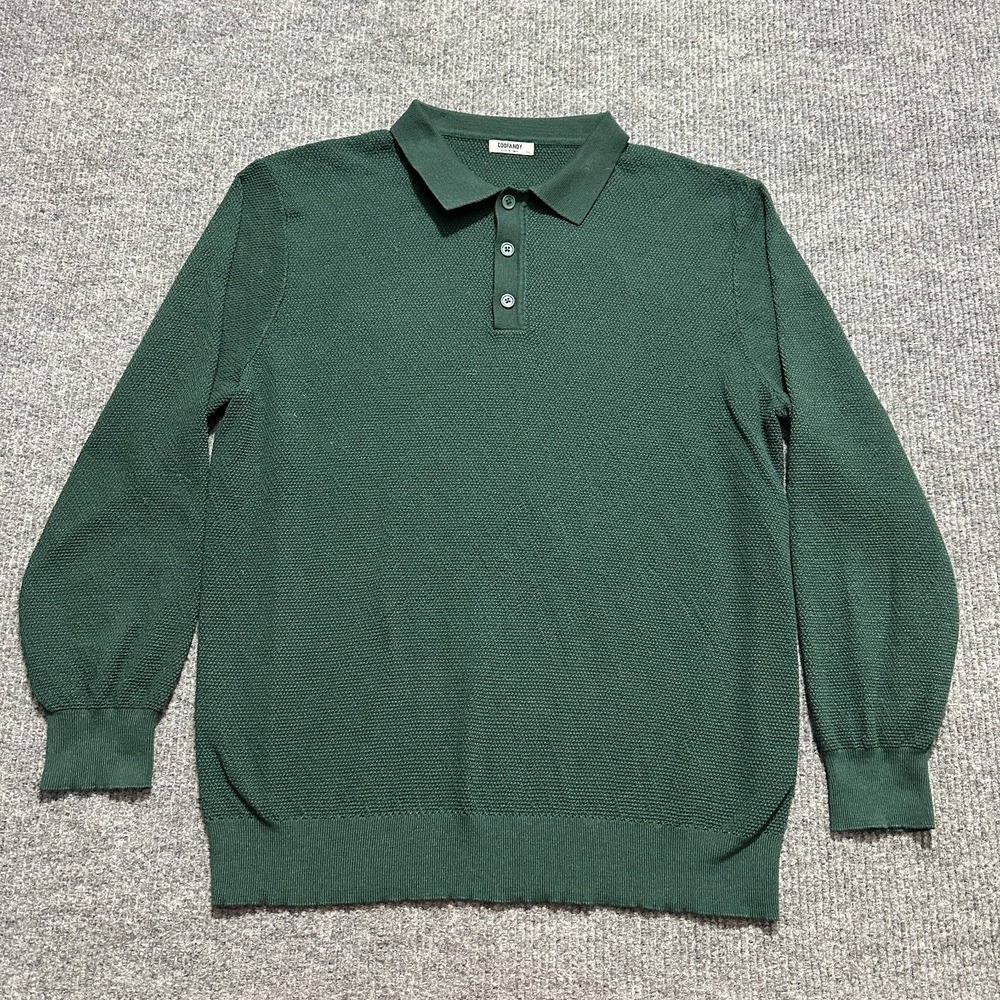 Coofandy Mens Knitted Sweater Size 2XL Green Collared Stretch‎ Long Sleeve